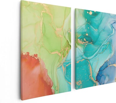 Artaza Canvas Schilderij Tweeluik Abstracte Kunst - Kleurrijke Marmer - 80x60 - Foto Op Canvas - Canvas Print
