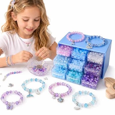 Meedeer Sieradenset-Sieraden Maken Pakket-kralenset-Glas Kralen Set-Armbanden zelf maken-knutselset voor kinderen-doe-het-zelf Meisjesgeschenken-kinderspeelgoed 6+ (340 Stuks)