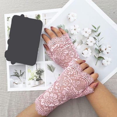 38 Stijlen Hol Kant Bloem Visnet Vingerloze Handschoenen Elegant Zonbescherming Dames Mesh Dans Bruiloft Wanten Handdecoratie One Size gray