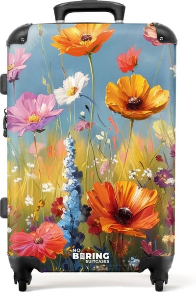 NoBoringSuitcases.com® - Koffer groot - Rolkoffer lichtgewicht - Geschilderde bloemen - Reiskoffer met 4 wielen - Grote trolley XL - 20 kg bagage