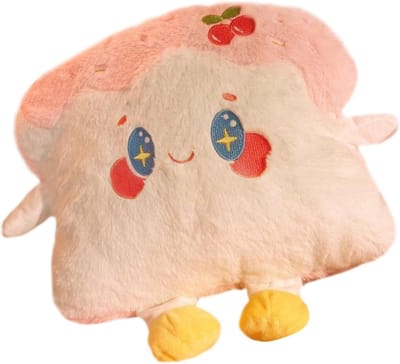 Brood Pluche - Knuffel Kussen - Decoratie Comfort - Lachend Gezicht - 40x35cm - Brood Kleur