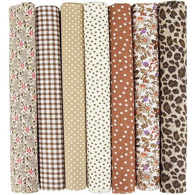 7 pièces/kit, Chutes de tissus mélangés, Découpes, Tissu pour patchwork, Coupons pré-coupés, Matière coton, 25*25cm, Lot, Tissu neuf 7pcs Of 25*25cm café