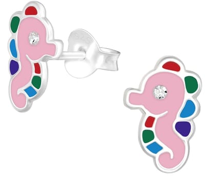 Joy|S - Zilveren zeepaardje oorbellen - 7 x 10 mm - kristal