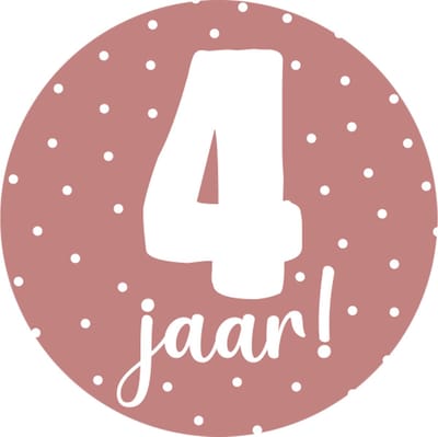 Sticker 4 jaar roze - traktatie sticker verjaardag - peuter kleuter - kinderfeestje - 20 stuks