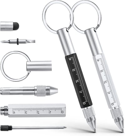 Multitool Pen 6 in 1 voor Mannen, Inclusief Balpen, Touchscreen Stylus, Liniaal en Schroevendraaiers - Perfect Cadeau voor Vader en Grootvader