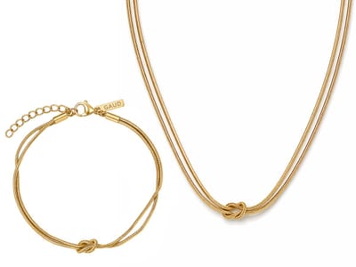 GAUD Sieradenset Goud – Ketting met Love Knot & Infinity Armband – Stainless Steel Verguld – Verstelbaar 15+5 cm en 50+5 cm – Nikkelvrij & Waterbestendig – Cadeau Set Dames en Heren