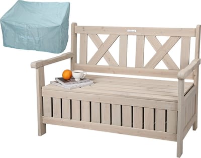 need&wants® tuinbank hout weerbestendig met opbergruimte en deksel, 2-zits borstbank klassieke houten bank, parkbank massief tuin buiten met lade, natuurlijk massief hout, grijsbeige