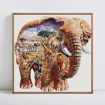 Peinture diamant 5D à faire soi-même, broderie complète d'éléphant rond, point de croix 30x30CM beige