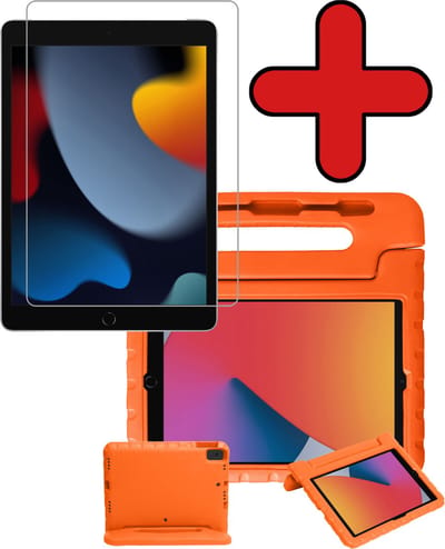 Hoesje - Geschikt voor Apple iPad 8 (2020) - 10.2 inch - 8e Generatie - Met Screenprotector - Kinderhoes - Shockproof Bumper - Kidsproof Case - Tablethoes - Kinder Hoes Cover - Oranje