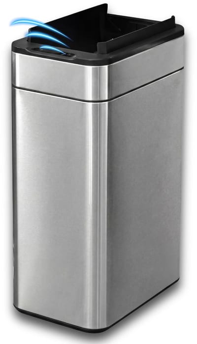 FlinQ Swing Prullenbak - Vuilnisbak met Sensor en Unieke Deksel - Afvalbak met Elegant Design - RVS Afvalemmer - 60 Liter - Zilver