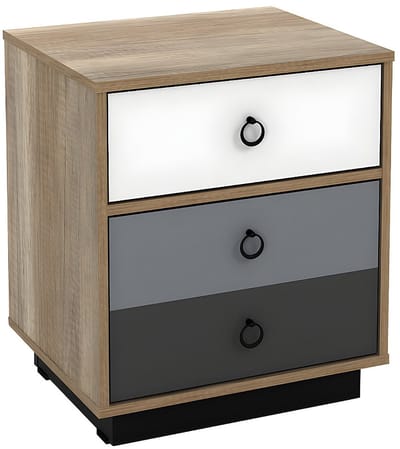 Vente-unique Set van 2 nachtkastjes - 1 met lade en 1 met deur - Kleuren: Naturel, wit en grijs - KRYPTON