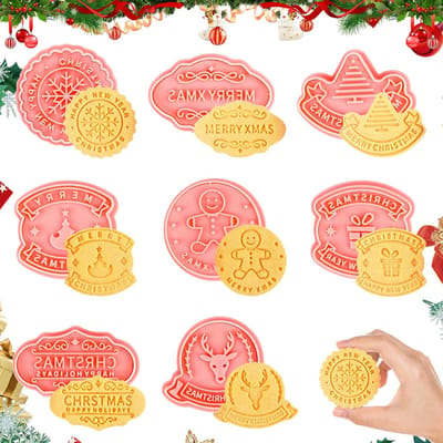 uitsteekvormen Kerstmis koekjessnijders 8 stuks, kunststof koekjessnijders Kerstmis koekjessnijders Kerstmis koekjesstempel Kerstmis stempel bakset