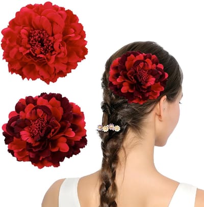 JeiibrZui Haarspeld Met Peony - 2 Stuks - Levendig Rood - Voor Bruid, Flamenco En Feest