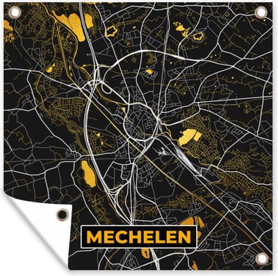 Tuin poster Stadskaart - Mechelen - Goud - Kaart - Plattegrond - 200x200 cm - Tuindoek