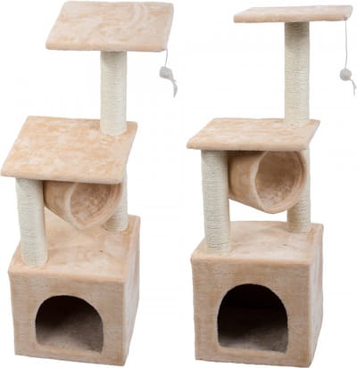Multifunctionele Krabpaal Kattenboom 92 cm – Speeltoren met Schuilplekken & Krabpalen – Beige