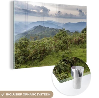 ® Glasschilderij 180x120 cm - Schilderij acrylglas - Donkere wolken boven het regenwoud van het Nationaal Park Bwindi Impenetrable - Foto op glas - Muurdecoratie woonkamer - Wanddecoratie slaapkamer - Schilderijen