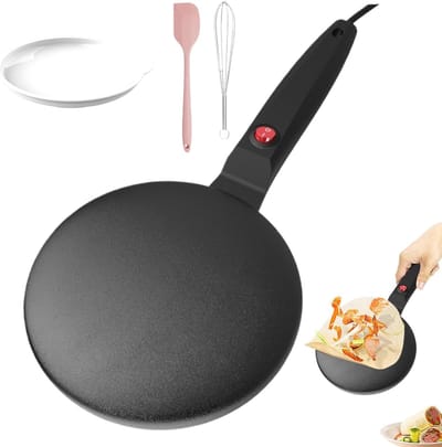 Elektrische Pannenkoekenpan - Ontbijtpan Crêpemaker - Snelle Maaltijden - Automatische Temperatuur - 21.5 cm Diameter - Zwart