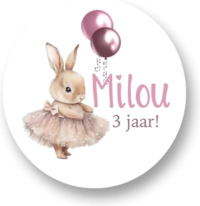 25x Traktatie Stickers Met Naam en Leeftijd - Bunny - Gepersonaliseerd - Sluitstickers - Kinderfeest Traktatie - Uitdelen - Uitdeeltraktatie - Traktatiestickers Pimp Studio