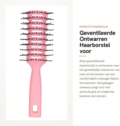 Dailygoods- Haarborstel Antiklit - Geventileerde Ontwarrende Borstel - Comfortabel Handvat - Ruimtebesparend Ontwerp - Gebogen Borstelformaat - Hoofdhuidmassage - Ontwarrende Kam