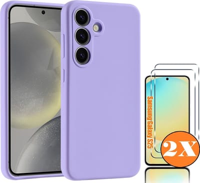 Hoesje geschikt voor Samsung Galaxy S25 Hoesje siliconen Lila zacht TPU backcover - Met gehard glas screenprotector Galaxy S25 / S24 - 2 stuks