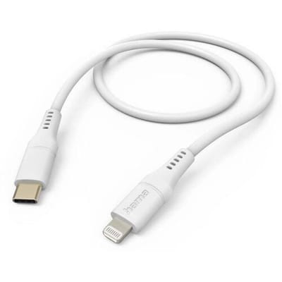 Hama Silicone USB-C naar Lightning Kabel - Oplaadkabel geschikt voor iPhone / iPad - MFI gecertificeerd - 3A USB 2.0 - 480Mbps - 150cm - Wit