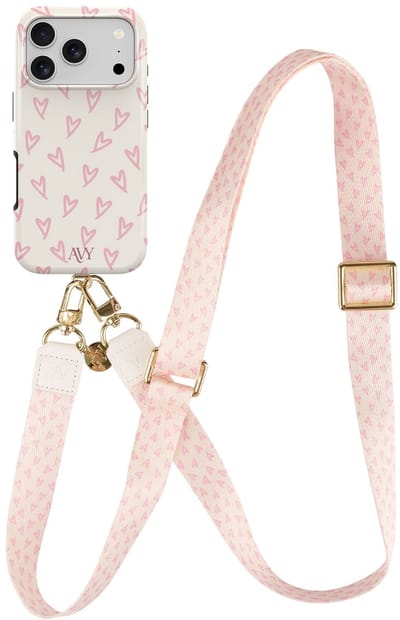 AVY Hoesje Met Telefoonkoord | Geschikt voor Apple iPhone 17 Pro | Compatibel met MagSafe | Hard Shell Back Cover | Stijlvol Bijpassend Koord 130CM | Cupid Blush | Roze