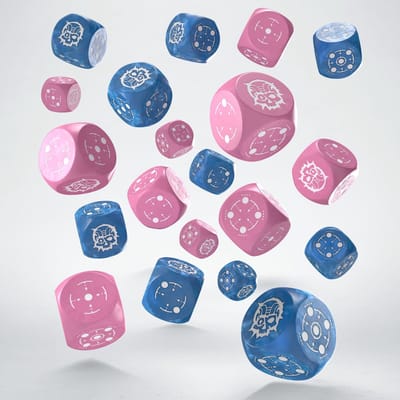 Q-Workshop dobbelstenen set compact D6 blauw roze - 20 stuks.