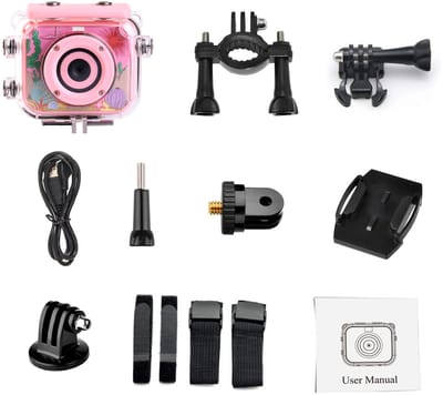 Camera-fotocamera-fototoestel-Cartoon Kindercamera Waterdicht - 1080P HD Actiecamera voor Kinderen - 2.0 Inch Scherm - Onderwatercamera tot 30 Meter - Incl. 16GB SD-kaart en Bevestigingskit - Foto en Video -roze