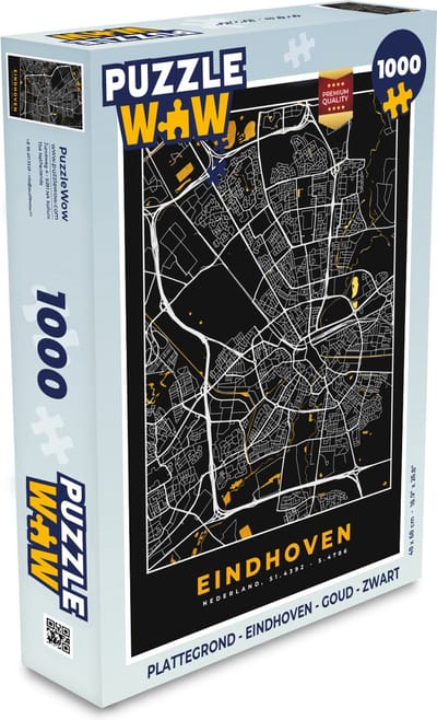 Puzzel Plattegrond - Eindhoven - Goud - Zwart - Legpuzzel - Puzzel 1000 stukjes volwassenen - Stadskaart
