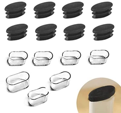 Kunststof bureaustoelpoten 15 x 30 mm ovale buis - 20 stuks transparant voor vloerbescherming