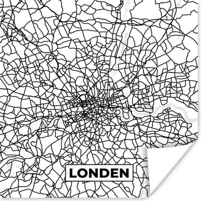 Poster Londen - Stadskaart - Plattegrond - Zwart Wit - Kaart - 100x100 cm XXL