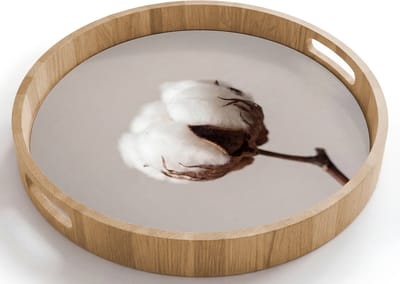 Dienblad rond 40x40 cm - Schootdienblad hout - Katoenbol - Minimalistisch - Wit - Borrelplank rechthoek - Plateau houten dienbladen