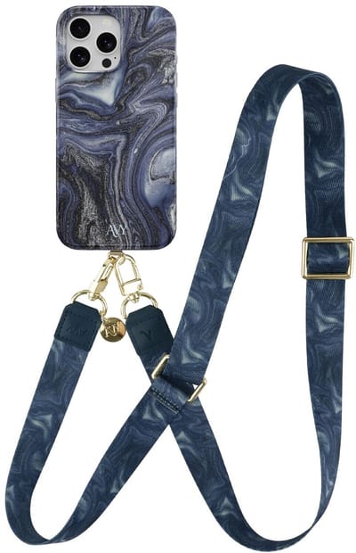 AVY Hoesje Met Telefoonkoord | Geschikt voor Apple iPhone 13 Pro | Compatibel met MagSafe | Hard Shell Back Cover | Stijlvol Bijpassend Koord 130CM | Obscura Blue | Blauw
