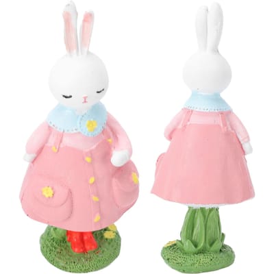 Figurine Lapin Fille Mignonne Statue de Table Décoration Sculpture Lapin de Pâques Statue pour Salon Chambre Jardin Rose white