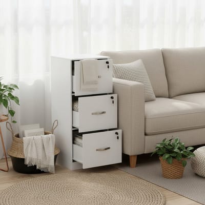 Afsluitbare archiefkast - bureaukast met 3 lades - houten ladeblok & printerstandaard - kast voor hangmappen (A4/Letter/Legal) - multifunctionele kast - met kantelbeveiliging - Wit
