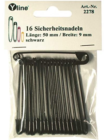 Maxi Veiligheidsspelden 50mm - 16 Stuks, Zwart Gelakt