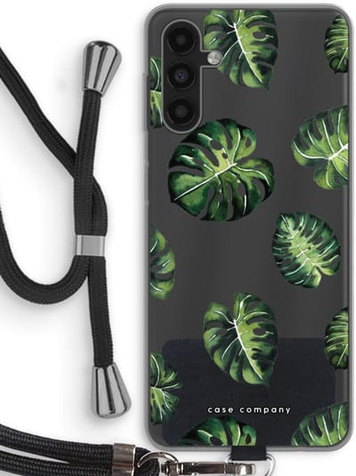 Case Company® - Hoesje met koord geschikt voor Samsung Galaxy A04s hoesje met Koord - Tropische bladeren - Telefoonhoesje met Zwart Koord - Bescherming aan alle Kanten en Over de Schermrand