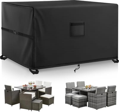 Tuinmeubelhoezen, 150x150x74cm terrasmeubelhoes waterdichte terrastafelhoezen 420D zware Oxford stof rotan meubelhoes winddicht UV-bescherming
