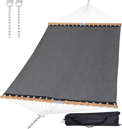 Dubbele Hangmat - Buitenligger - Ontspannen in de tuin - Snelle droging draagbaar - 200x140 cm - Donkergrijs