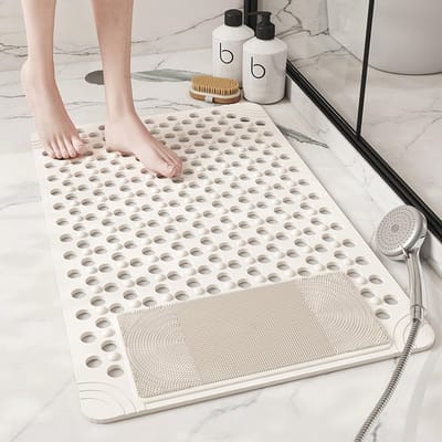 Antislip Douchemat met Afvoergat en Zuignappen - Voetmassage en Comfortabele Opslag - Wit