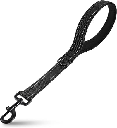 Short Dog Lead - 45cm Strong Training Lead for Dogs Pulling - Heavy Traffic Lead with Padded Handle - Black Leash for Large Breed Dogs