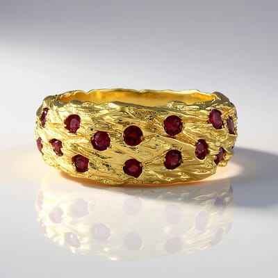 Cavill - Zilveren Vergulde Ring met 0,566 ct Rode Spinel uit Tanzania - Elegante Edelstenen Ring Dames - Golvende Vorm - Luxe Sieraden