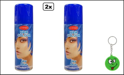 2x Haarverf/haarspray blauw 125 ml - Smiley - Festival thema feest carnaval haar kleurspray party