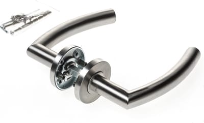 Deurkruk, vast/draaibaar geveerd, Curve model, roestvaststaal, op ronde rozet voor deurdikte 37-42mm EN1906-4