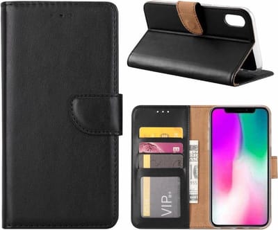 Hoesje geschikt voor iPhone Xr Zwart Booktype / Portemonnee TPU Lederen Hoesje
