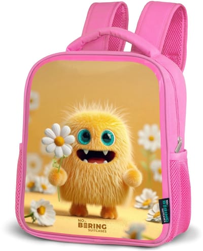 NoBoringSuitcases.com® - Rugzak roze - Schooltas meisjes - Monster - Wezen - Bloem - Geel - Kinder rugtas meisje - Boekentas kind - Kinderrugzak voor school - Schoolrugzak
