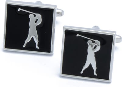 Manchetknopen - Golfspeler Vierkant Zilver en Zwart