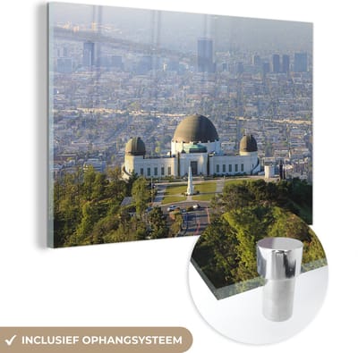 ® Glasschilderij 180x120 cm - Schilderij acrylglas - Luchtfoto van het Griffith-observatorium bij het Amerikaanse Los Angeles - Foto op glas - Muurdecoratie woonkamer - Wanddecoratie slaapkamer - Schilderijen