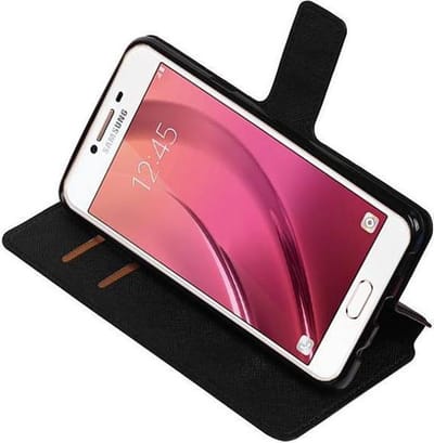 Cross Pattern TPU Bookstyle Wallet Case Hoesjes Geschikt voor Samsung Galaxy C7 Zwart