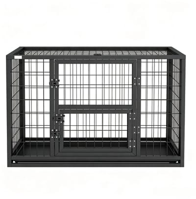 Hondenbench - Hondenkooi - Kamerkennel-Bench – Bovenklep –Voederdeur – Lade - Staal - Binnen - 94x60x64cm- 1 Stuk-Zwart